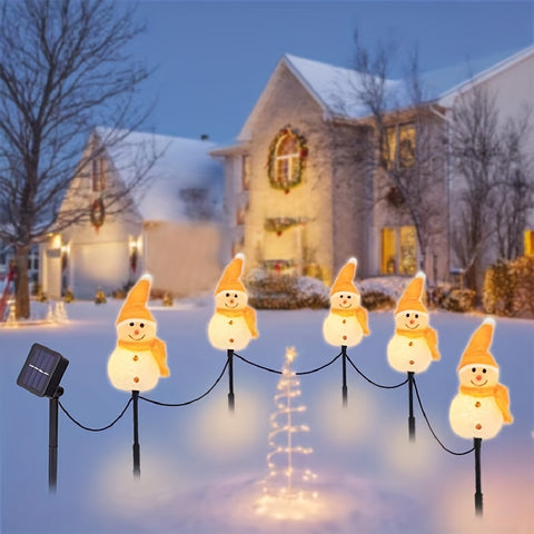 5pcs Solar Christmas Snowman LED Flashing Decoration Fairy Lights with 1 Solar Panel for Lawn and Garden Decoration, New Year Decorations, Christmas Gifts