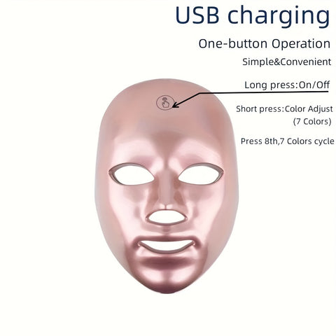 Rechargeable 7-color LED face mask facial care tool